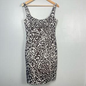 Vintage Milly NY brown and white abrstract silk empire waist dress size 6